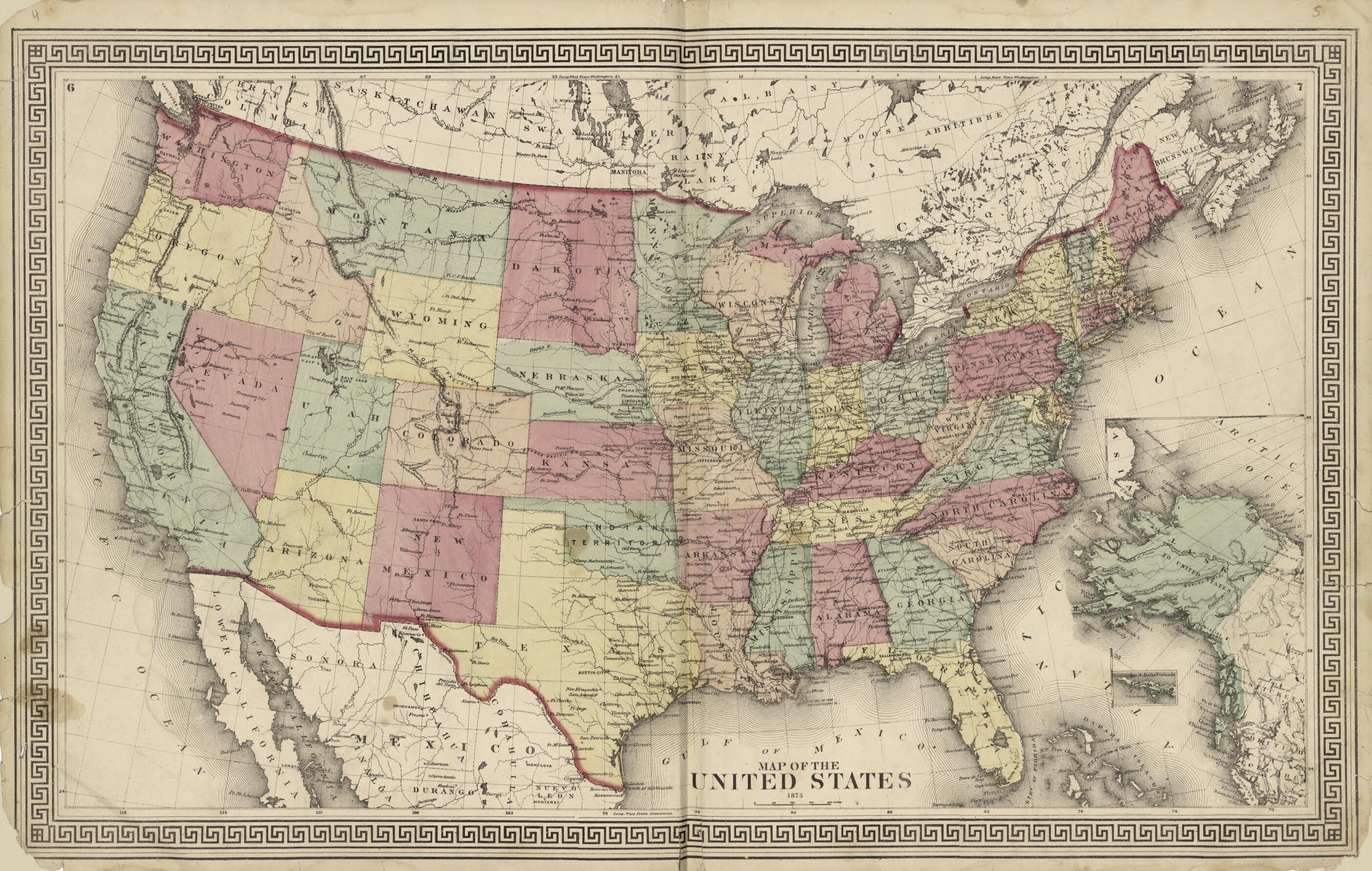 This old map of Map of the United States from Atlas of Lewis County, New York from 1875 was created by Worley & Bracher in 1875