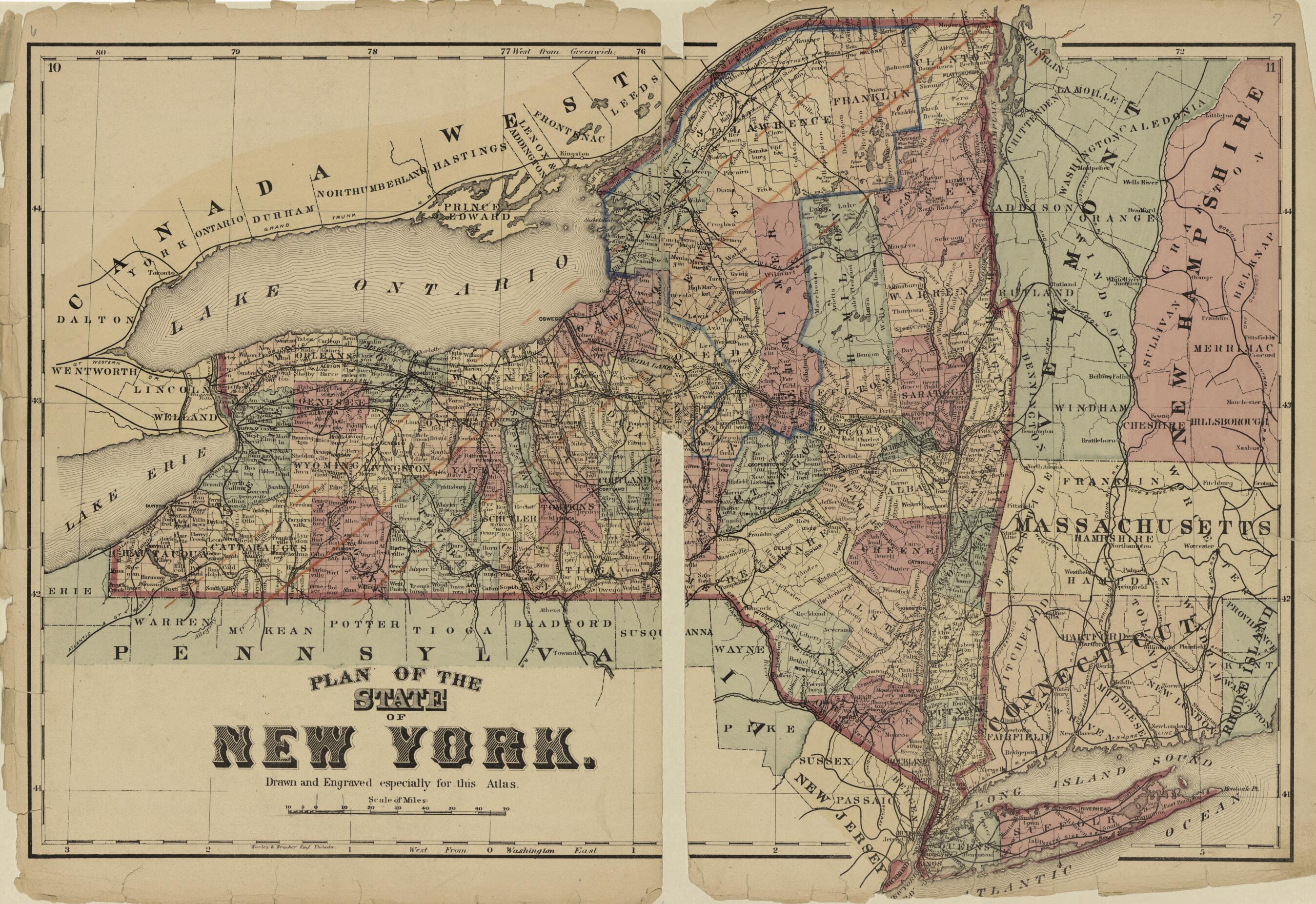 This old map of Plan of the State of New York from Atlas of Lewis County, New York from 1875 was created by Worley & Bracher in 1875