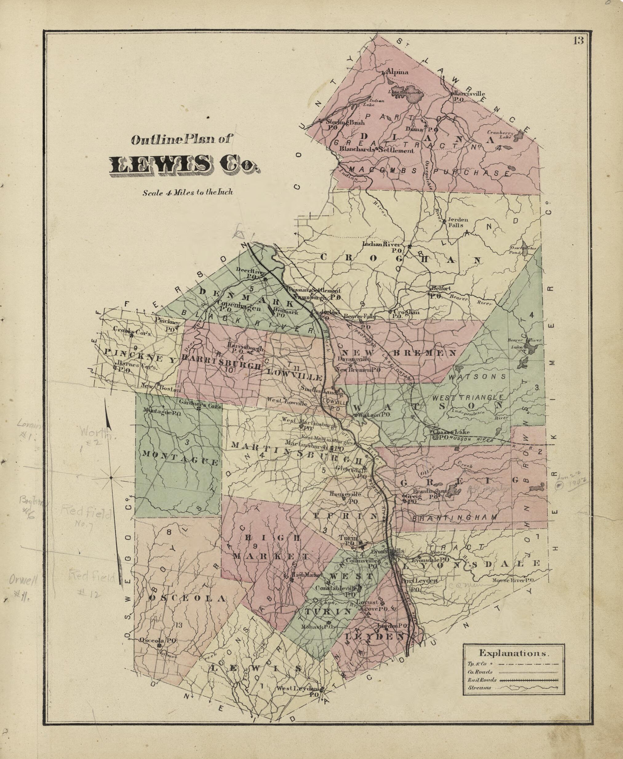 This old map of Outline Plan of Lewes County from Atlas of Lewis County, New York from 1875 was created by Worley & Bracher in 1875