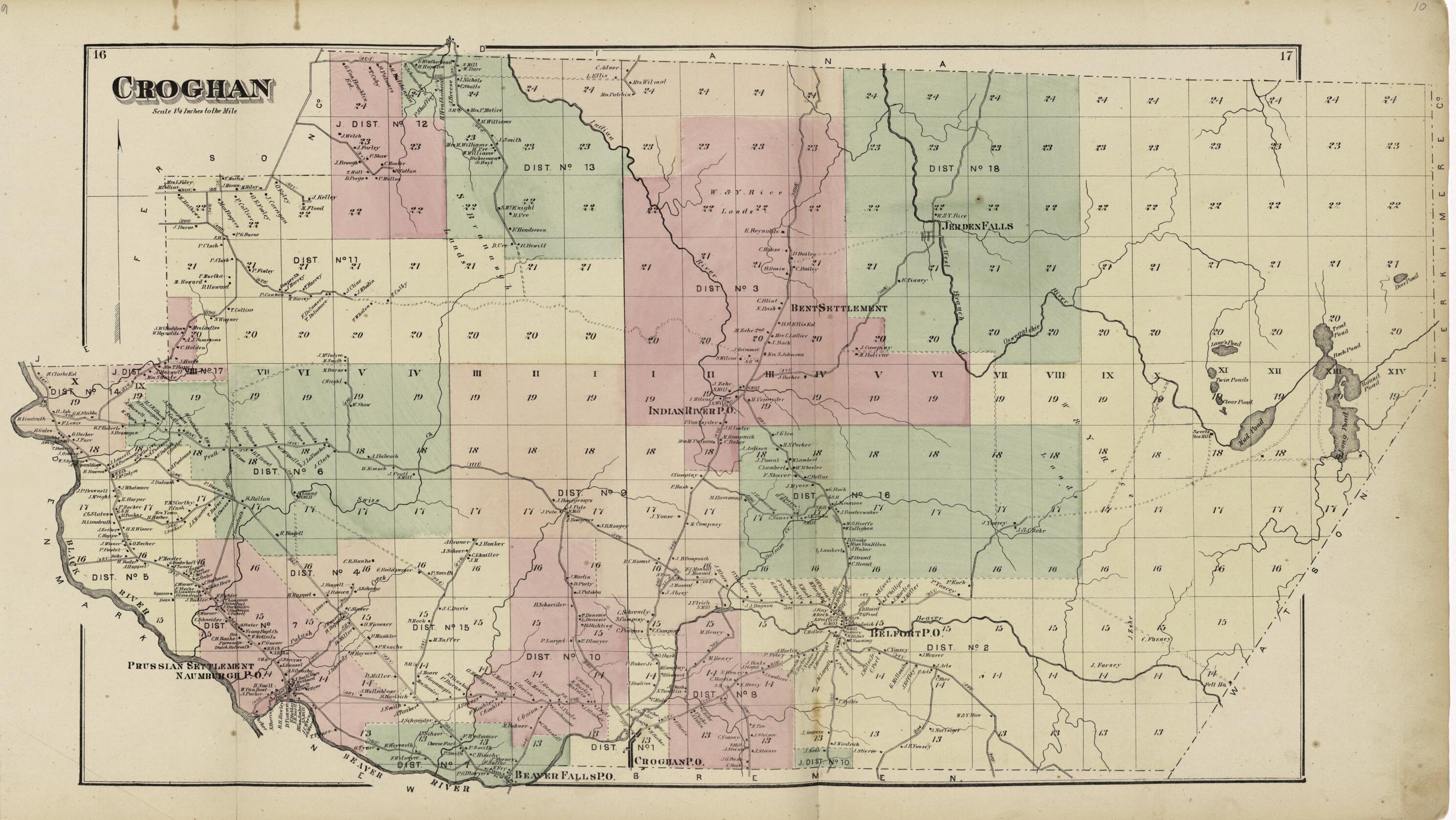 This old map of Croghan from Atlas of Lewis County, New York from 1875 was created by Worley & Bracher in 1875