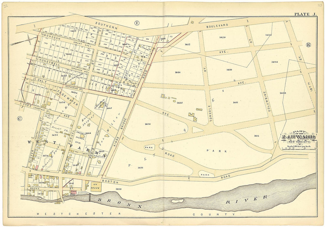 This old map of Part of the 24th Ward New York City - Plate J from Atlas of the Twenty Fourth Ward, New York City from 1882 was created by A. H. (August H.) Mueller in 1882