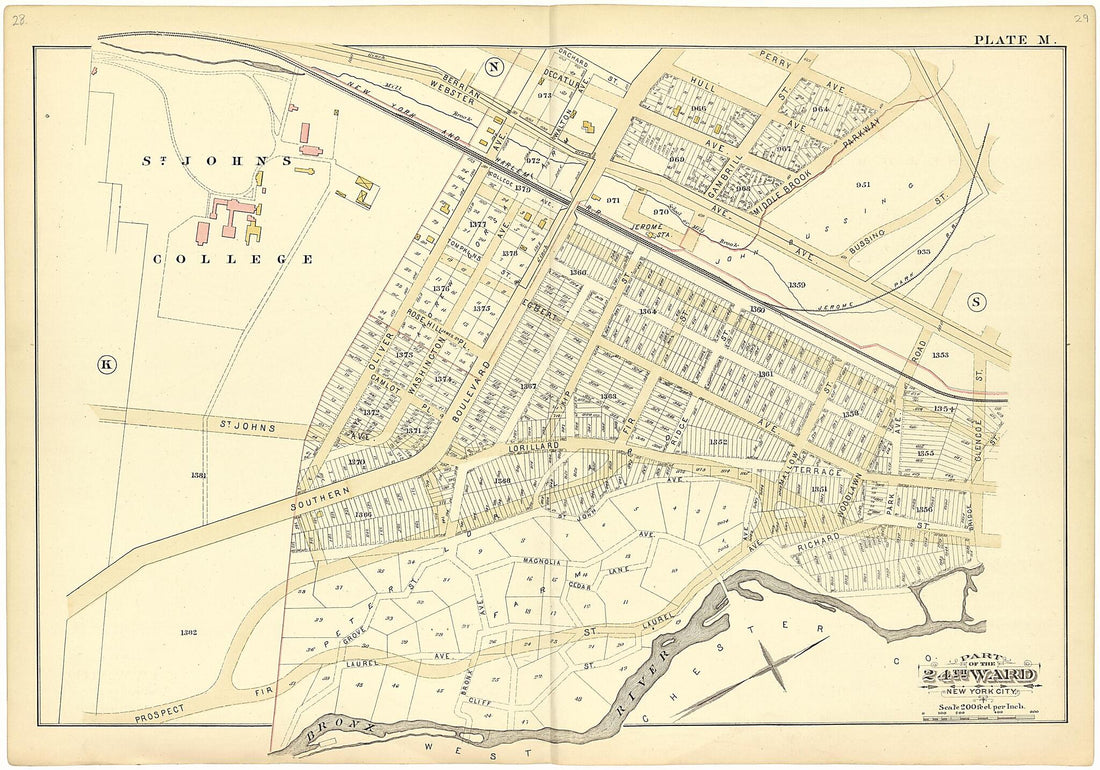 This old map of Part of the 24th Ward New York City - Plate M from Atlas of the Twenty Fourth Ward, New York City from 1882 was created by A. H. (August H.) Mueller in 1882