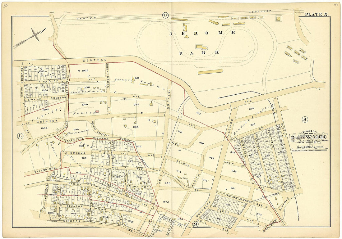 This old map of Part of the 24th Ward New York City - Plate N from Atlas of the Twenty Fourth Ward, New York City from 1882 was created by A. H. (August H.) Mueller in 1882