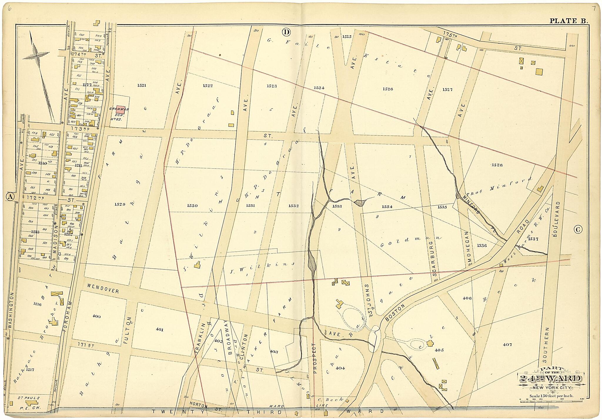 This old map of Part of the 24th Ward New York City - Plate B from Atlas of the Twenty Fourth Ward, New York City from 1882 was created by A. H. (August H.) Mueller in 1882