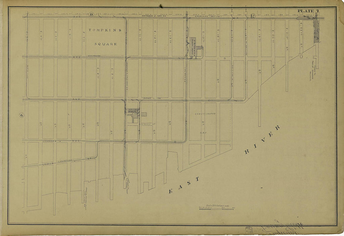 This old map of Plate 7 from Atlas of the City of New York Lying South of 166th St. Showing Surface Railroads from 1896 was created by Metropolitan Street Railway Company. Maintenance of Way Department in 1896