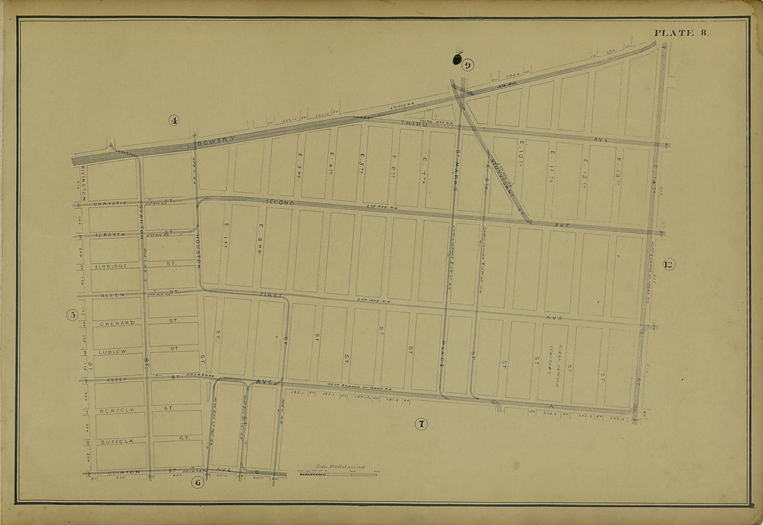 This old map of Plate 8 from Atlas of the City of New York Lying South of 166th St. Showing Surface Railroads from 1896 was created by Metropolitan Street Railway Company. Maintenance of Way Department in 1896