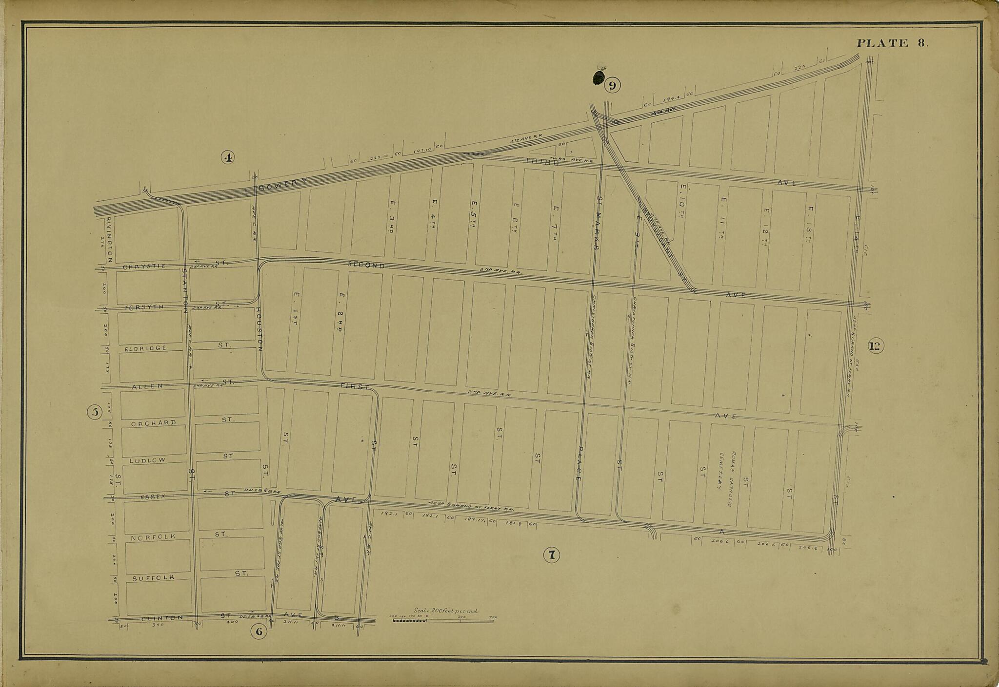 This old map of Plate 8 from Atlas of the City of New York Lying South of 166th St. Showing Surface Railroads from 1896 was created by Metropolitan Street Railway Company. Maintenance of Way Department in 1896