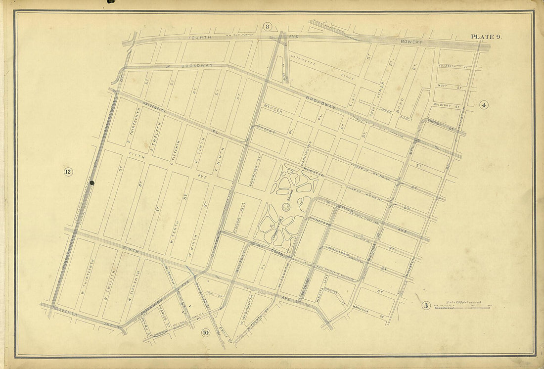 This old map of Plate 9 from Atlas of the City of New York Lying South of 166th St. Showing Surface Railroads from 1896 was created by Metropolitan Street Railway Company. Maintenance of Way Department in 1896