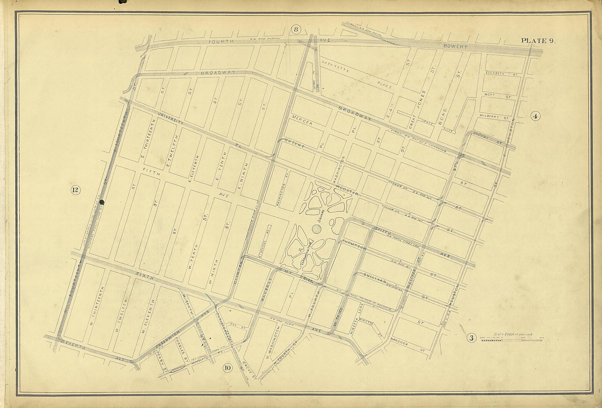 This old map of Plate 9 from Atlas of the City of New York Lying South of 166th St. Showing Surface Railroads from 1896 was created by Metropolitan Street Railway Company. Maintenance of Way Department in 1896