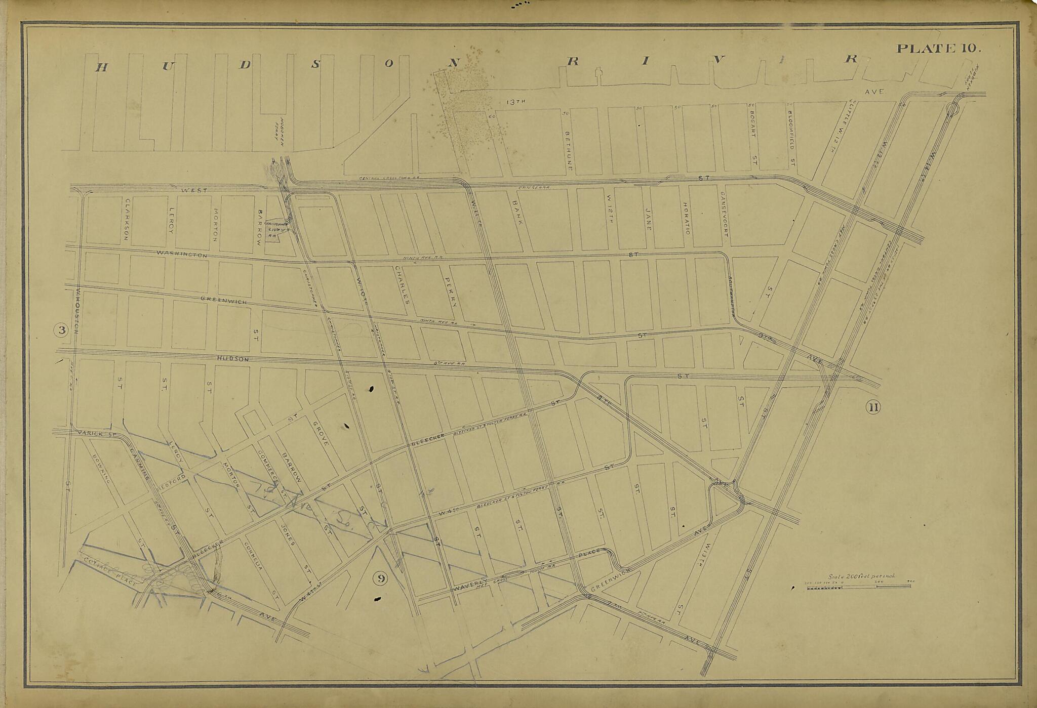 This old map of Plate 10 from Atlas of the City of New York Lying South of 166th St. Showing Surface Railroads from 1896 was created by Metropolitan Street Railway Company. Maintenance of Way Department in 1896
