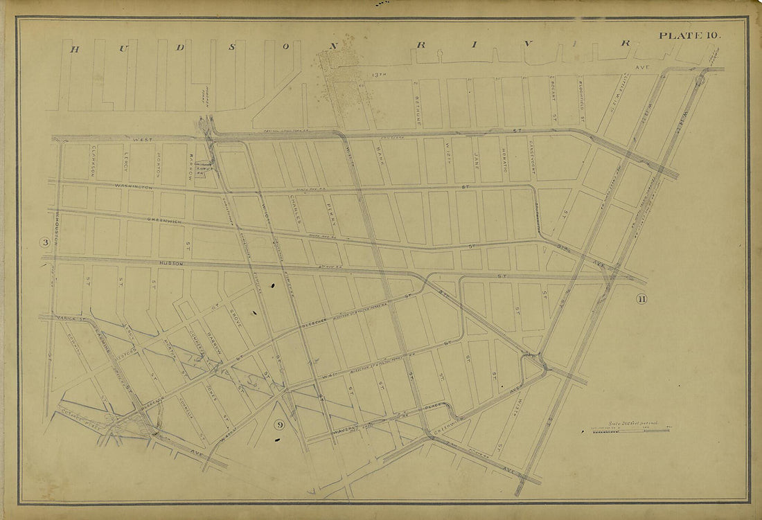 This old map of Plate 10 from Atlas of the City of New York Lying South of 166th St. Showing Surface Railroads from 1896 was created by Metropolitan Street Railway Company. Maintenance of Way Department in 1896
