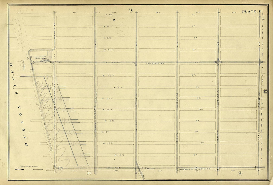 This old map of Plate 11 from Atlas of the City of New York Lying South of 166th St. Showing Surface Railroads from 1896 was created by Metropolitan Street Railway Company. Maintenance of Way Department in 1896