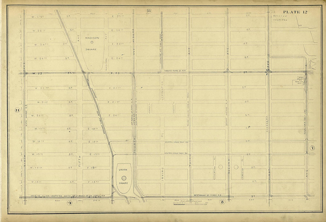 This old map of Plate 12 from Atlas of the City of New York Lying South of 166th St. Showing Surface Railroads from 1896 was created by Metropolitan Street Railway Company. Maintenance of Way Department in 1896