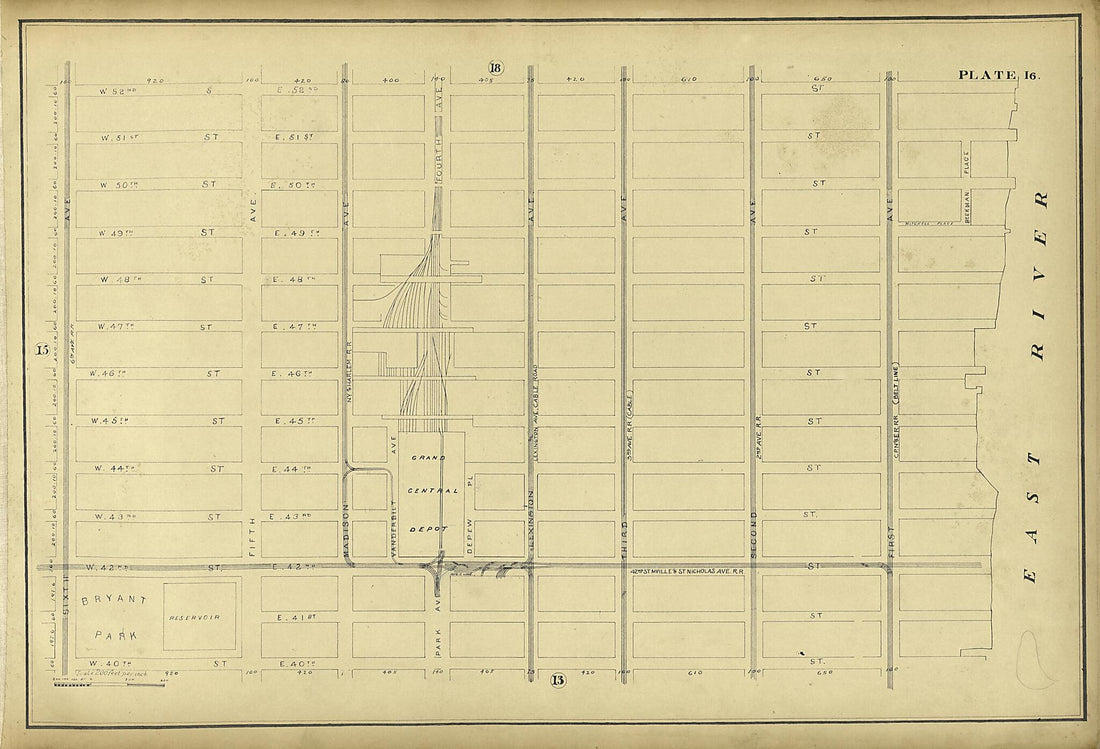 This old map of Plate 16 from Atlas of the City of New York Lying South of 166th St. Showing Surface Railroads from 1896 was created by Metropolitan Street Railway Company. Maintenance of Way Department in 1896