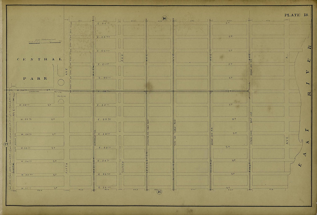 This old map of Plate 18 from Atlas of the City of New York Lying South of 166th St. Showing Surface Railroads from 1896 was created by Metropolitan Street Railway Company. Maintenance of Way Department in 1896