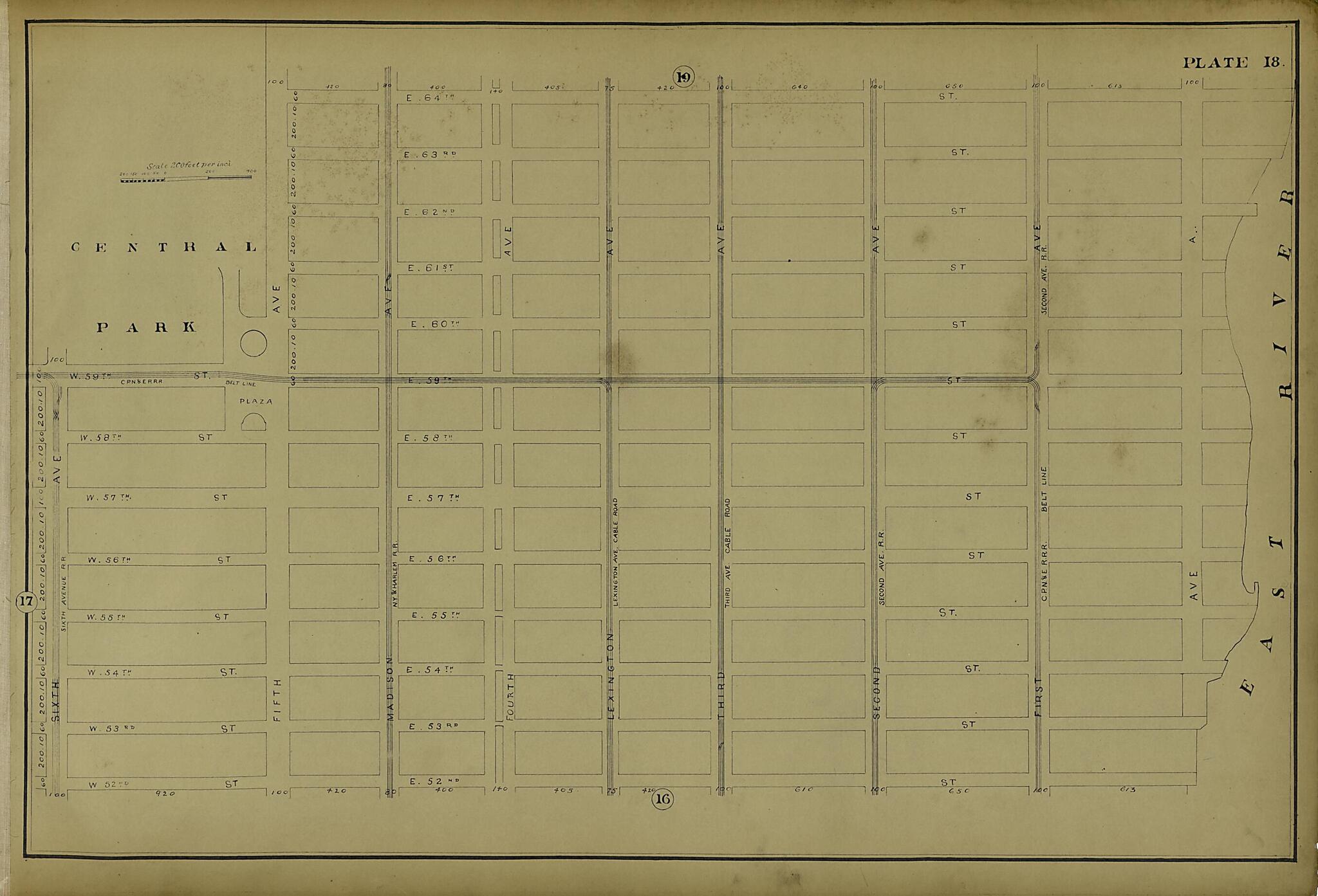 This old map of Plate 18 from Atlas of the City of New York Lying South of 166th St. Showing Surface Railroads from 1896 was created by Metropolitan Street Railway Company. Maintenance of Way Department in 1896