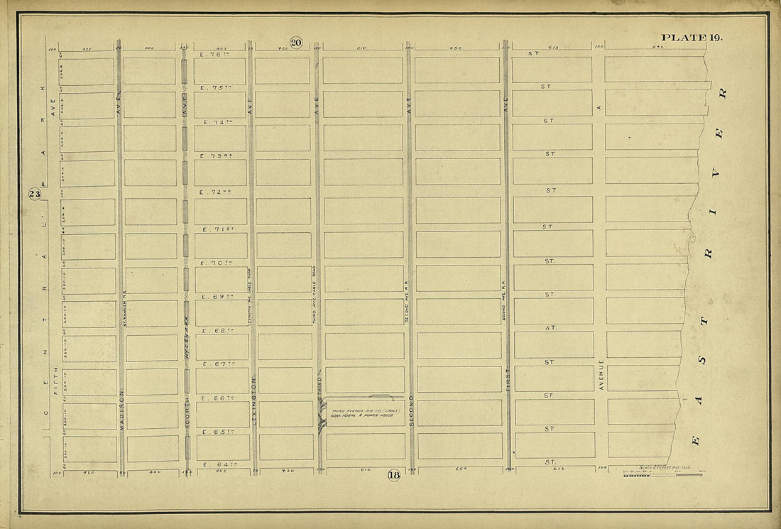 This old map of Plate 19 from Atlas of the City of New York Lying South of 166th St. Showing Surface Railroads from 1896 was created by Metropolitan Street Railway Company. Maintenance of Way Department in 1896