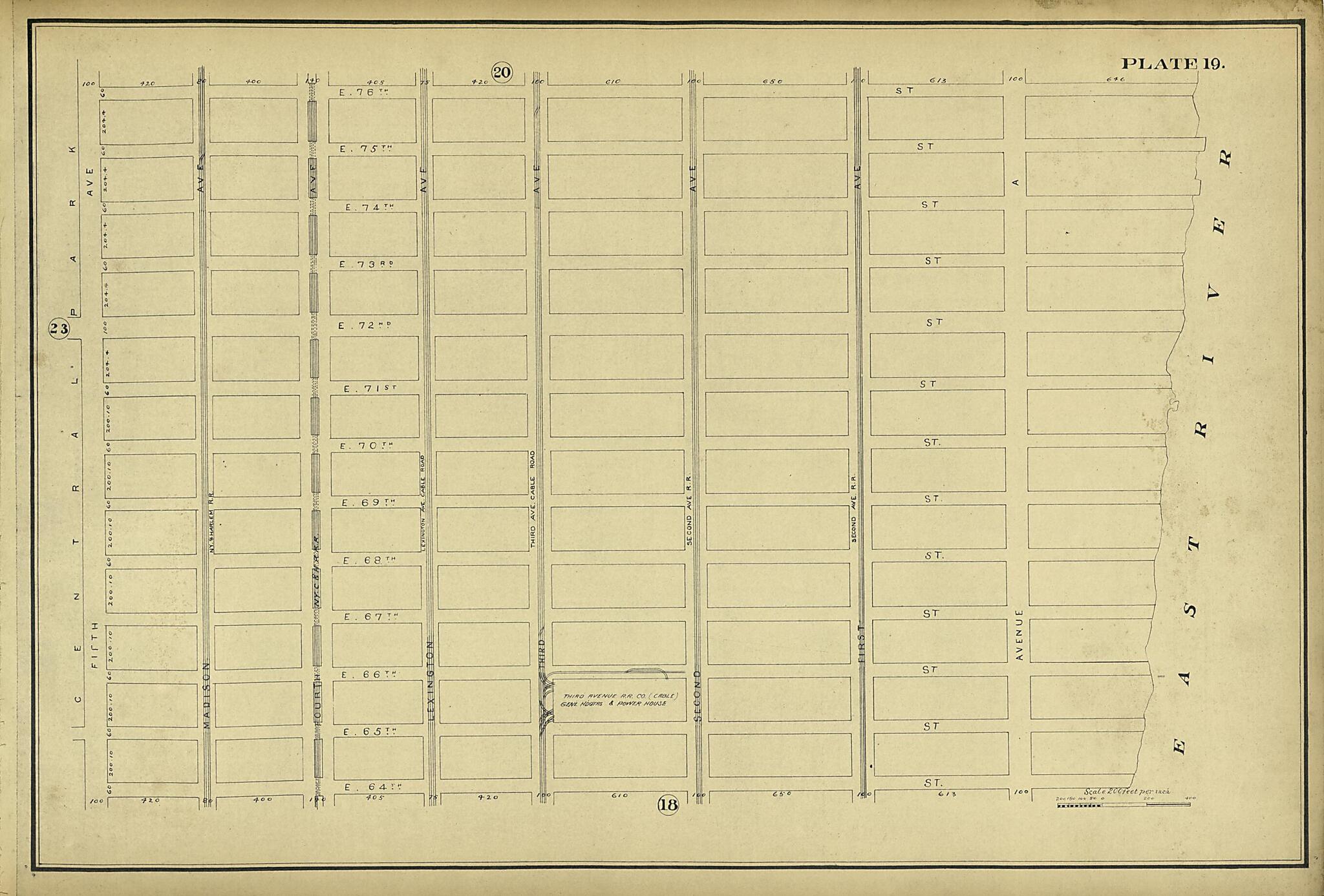 This old map of Plate 19 from Atlas of the City of New York Lying South of 166th St. Showing Surface Railroads from 1896 was created by Metropolitan Street Railway Company. Maintenance of Way Department in 1896