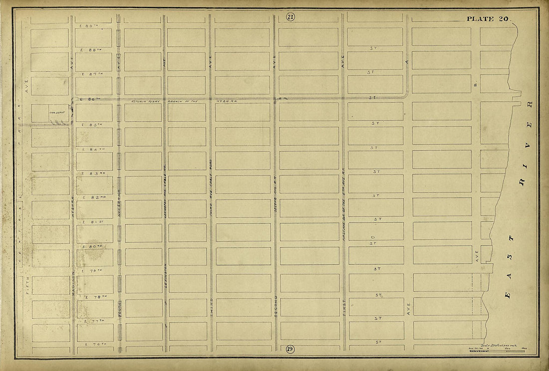 This old map of Plate 20 from Atlas of the City of New York Lying South of 166th St. Showing Surface Railroads from 1896 was created by Metropolitan Street Railway Company. Maintenance of Way Department in 1896