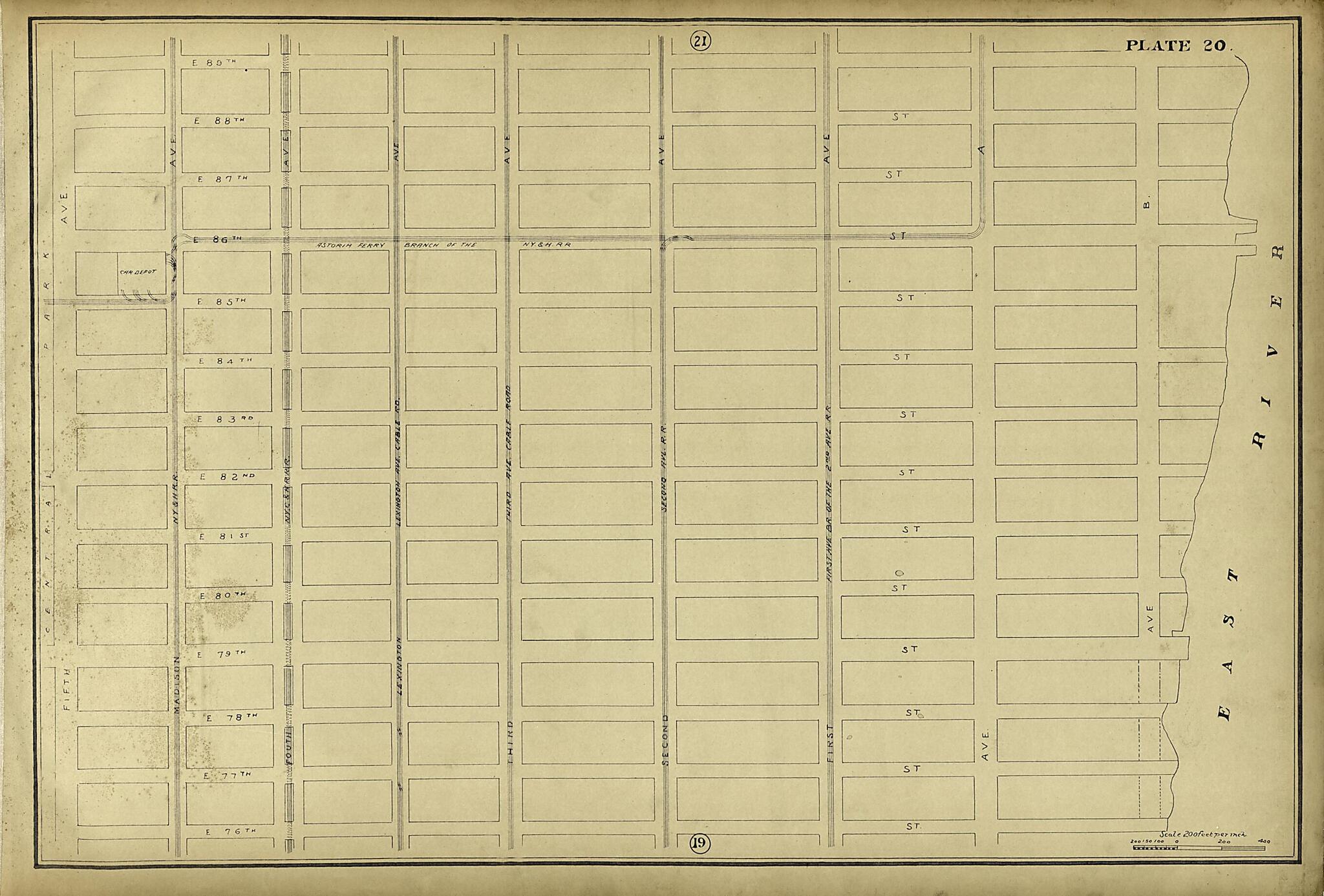 This old map of Plate 20 from Atlas of the City of New York Lying South of 166th St. Showing Surface Railroads from 1896 was created by Metropolitan Street Railway Company. Maintenance of Way Department in 1896