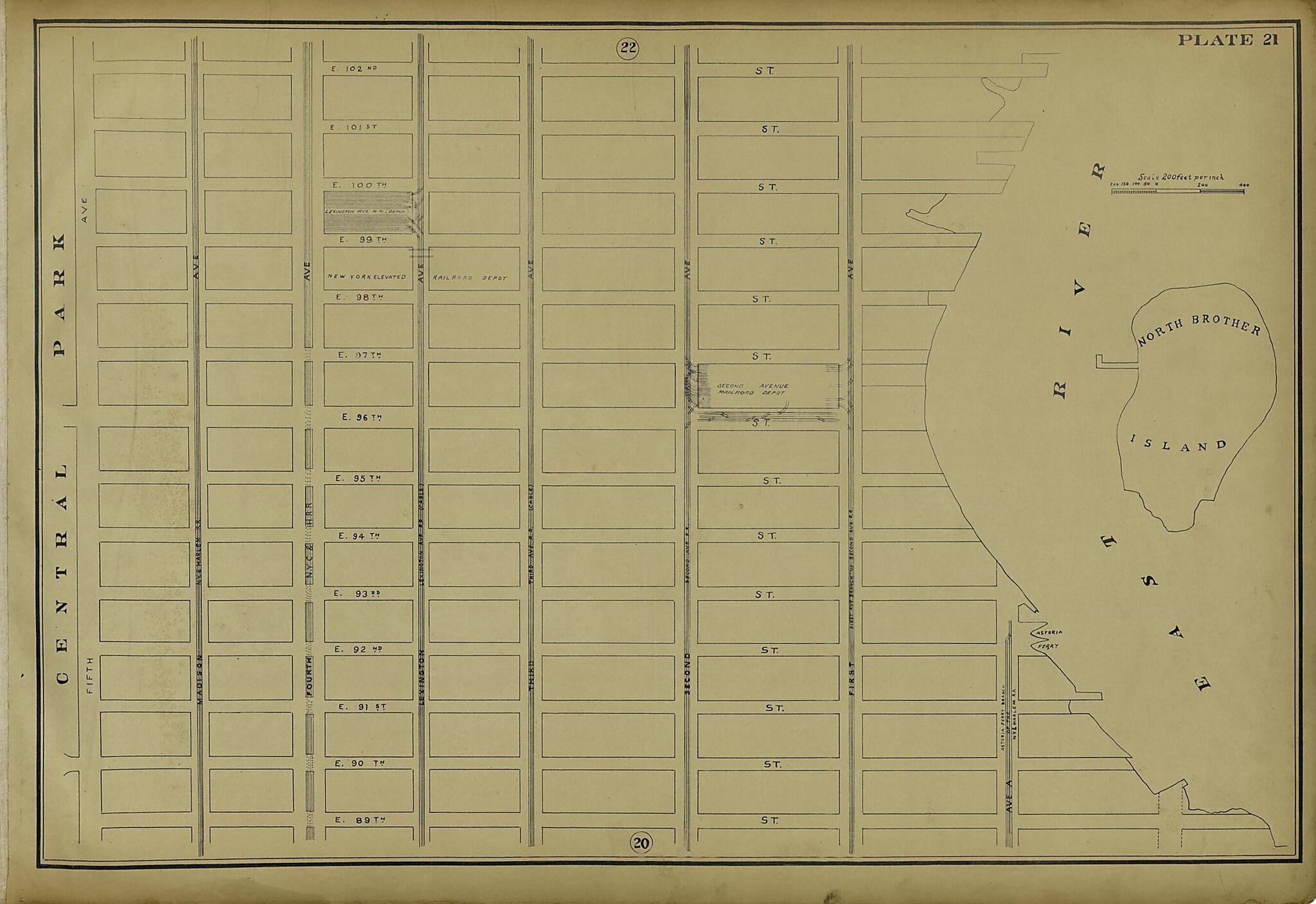 This old map of Plate 21 from Atlas of the City of New York Lying South of 166th St. Showing Surface Railroads from 1896 was created by Metropolitan Street Railway Company. Maintenance of Way Department in 1896