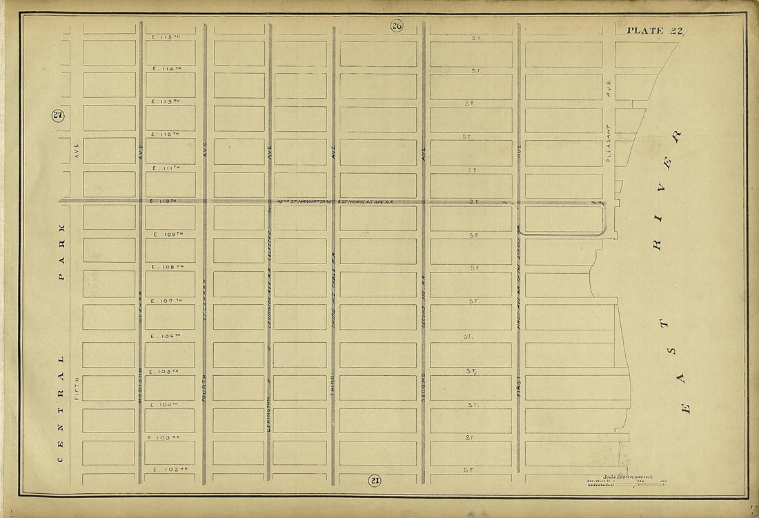 This old map of Plate 22 from Atlas of the City of New York Lying South of 166th St. Showing Surface Railroads from 1896 was created by Metropolitan Street Railway Company. Maintenance of Way Department in 1896