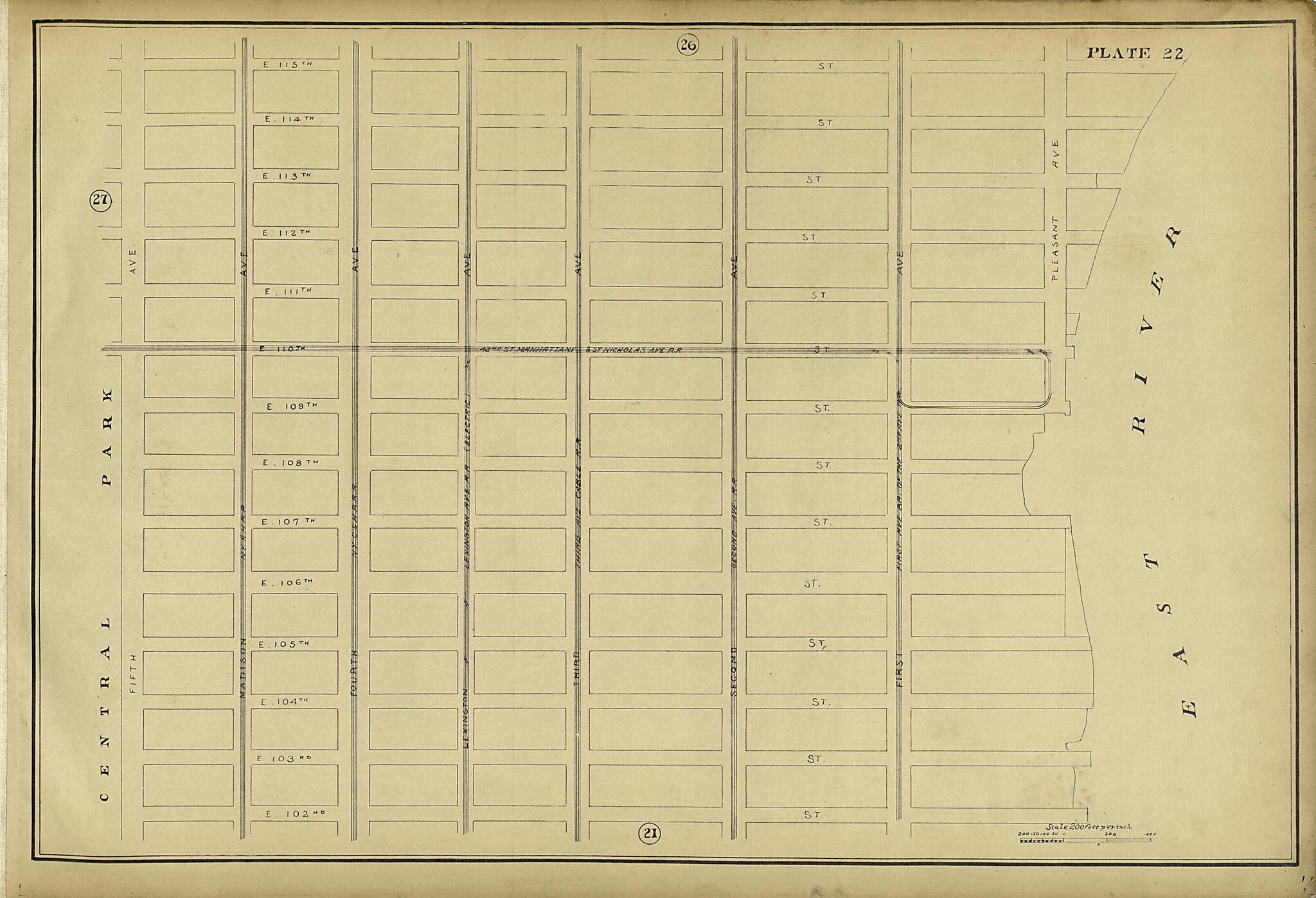This old map of Plate 22 from Atlas of the City of New York Lying South of 166th St. Showing Surface Railroads from 1896 was created by Metropolitan Street Railway Company. Maintenance of Way Department in 1896