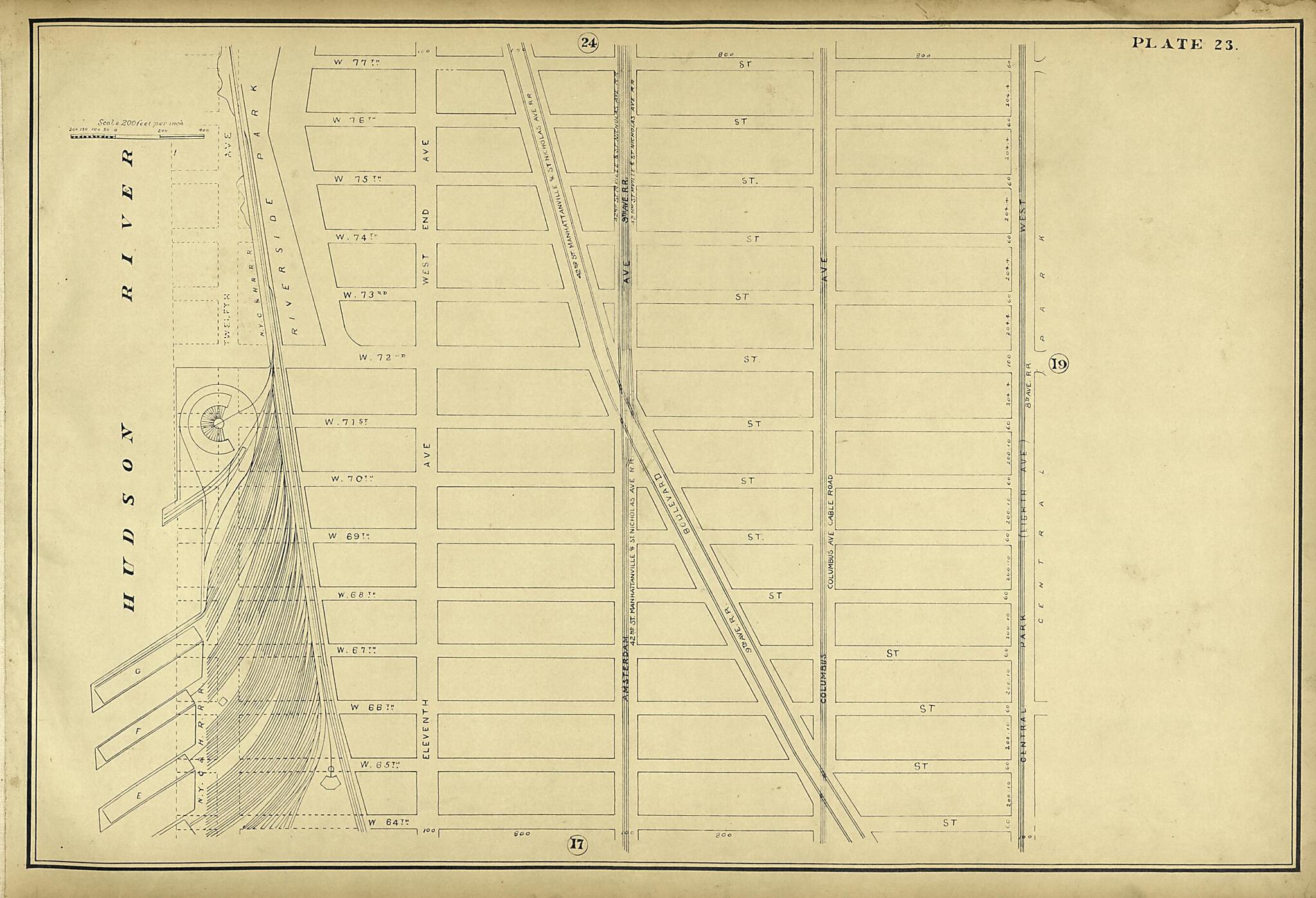 This old map of Plate 23 from Atlas of the City of New York Lying South of 166th St. Showing Surface Railroads from 1896 was created by Metropolitan Street Railway Company. Maintenance of Way Department in 1896