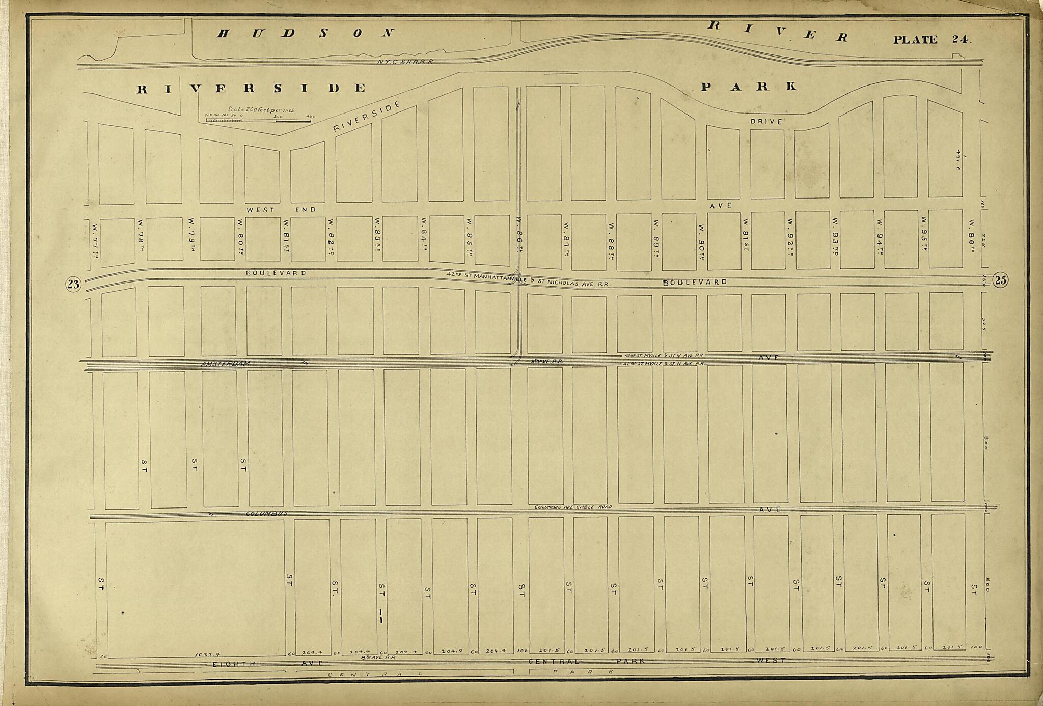 This old map of Plate 24 from Atlas of the City of New York Lying South of 166th St. Showing Surface Railroads from 1896 was created by Metropolitan Street Railway Company. Maintenance of Way Department in 1896