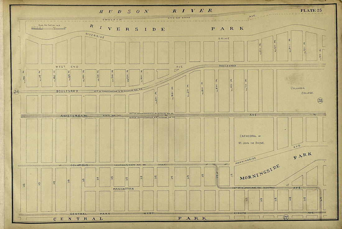 This old map of Plate 25 from Atlas of the City of New York Lying South of 166th St. Showing Surface Railroads from 1896 was created by Metropolitan Street Railway Company. Maintenance of Way Department in 1896