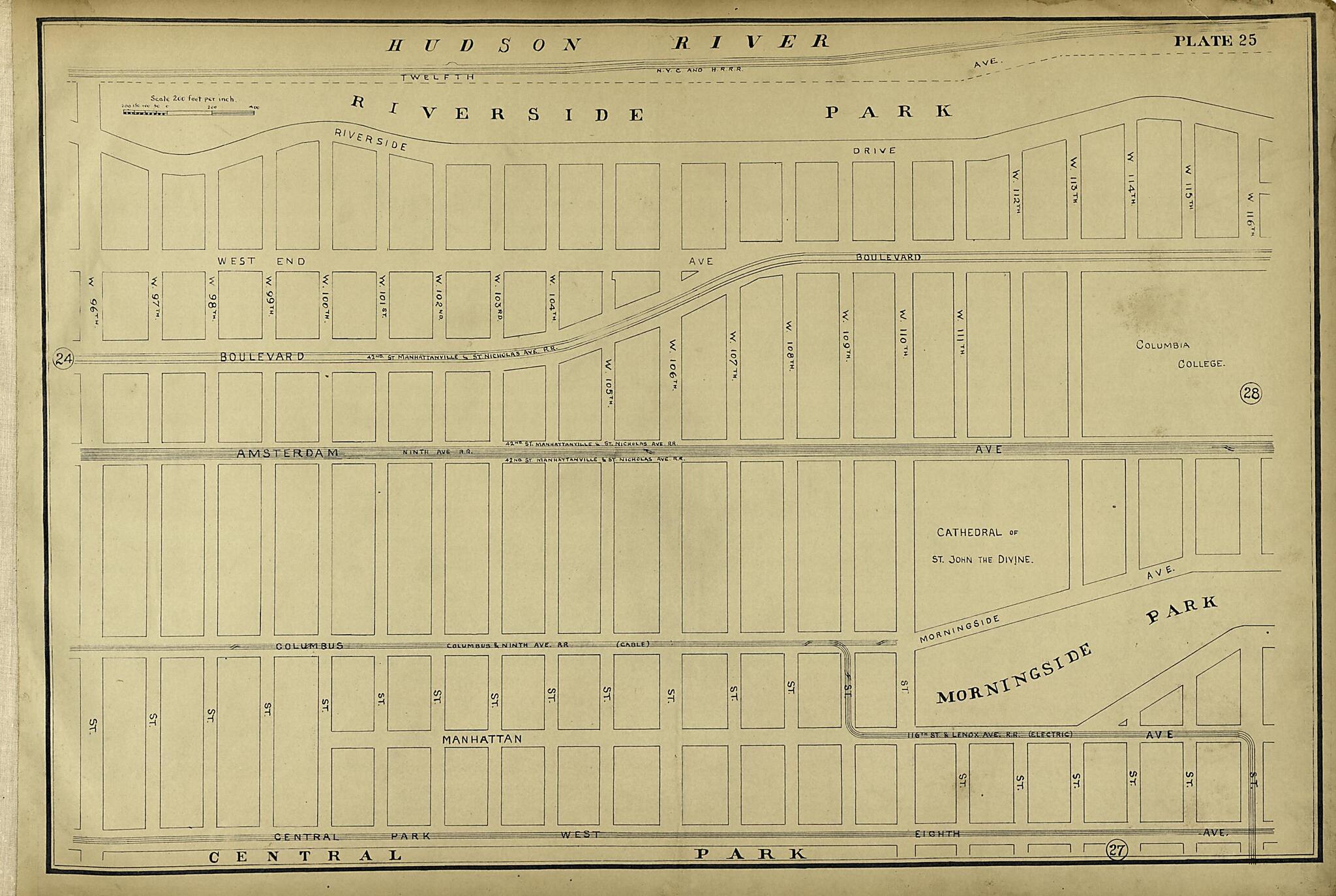 This old map of Plate 25 from Atlas of the City of New York Lying South of 166th St. Showing Surface Railroads from 1896 was created by Metropolitan Street Railway Company. Maintenance of Way Department in 1896