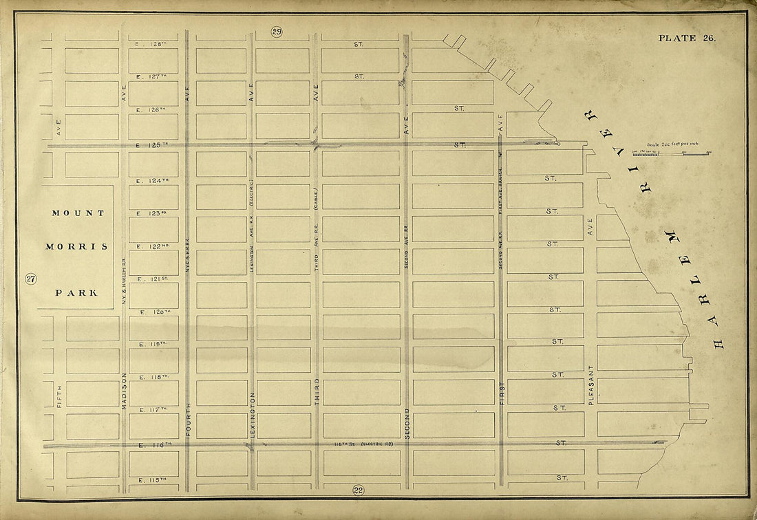 This old map of Plate 26 from Atlas of the City of New York Lying South of 166th St. Showing Surface Railroads from 1896 was created by Metropolitan Street Railway Company. Maintenance of Way Department in 1896