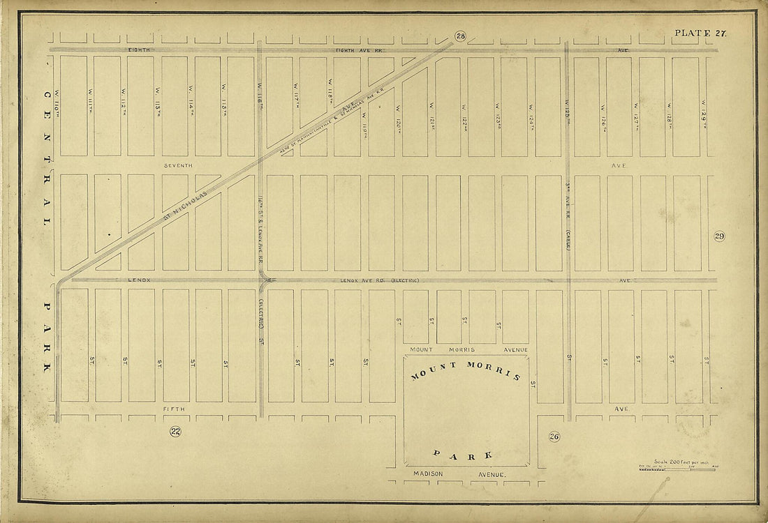 This old map of Plate 27 from Atlas of the City of New York Lying South of 166th St. Showing Surface Railroads from 1896 was created by Metropolitan Street Railway Company. Maintenance of Way Department in 1896
