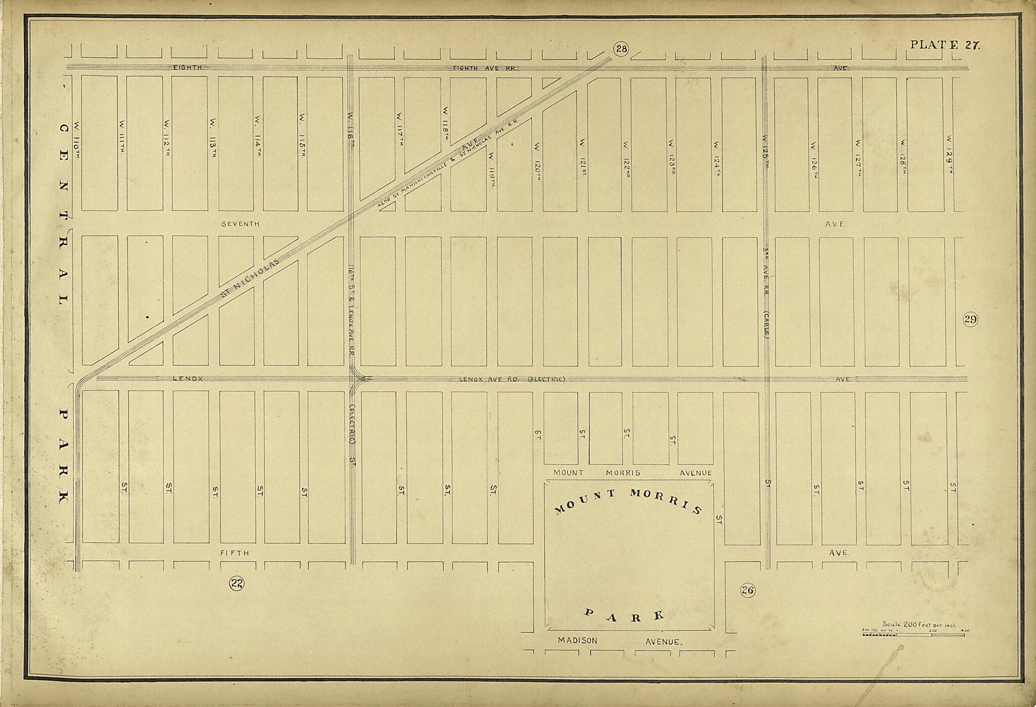 This old map of Plate 27 from Atlas of the City of New York Lying South of 166th St. Showing Surface Railroads from 1896 was created by Metropolitan Street Railway Company. Maintenance of Way Department in 1896