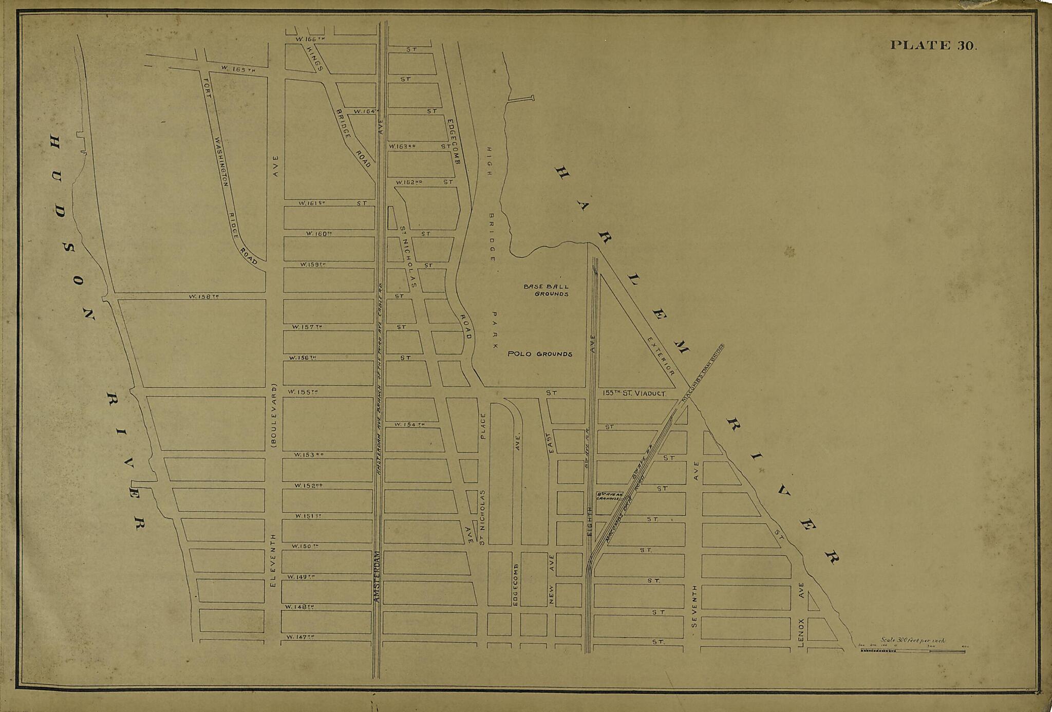 This old map of Plate 30 from Atlas of the City of New York Lying South of 166th St. Showing Surface Railroads from 1896 was created by Metropolitan Street Railway Company. Maintenance of Way Department in 1896