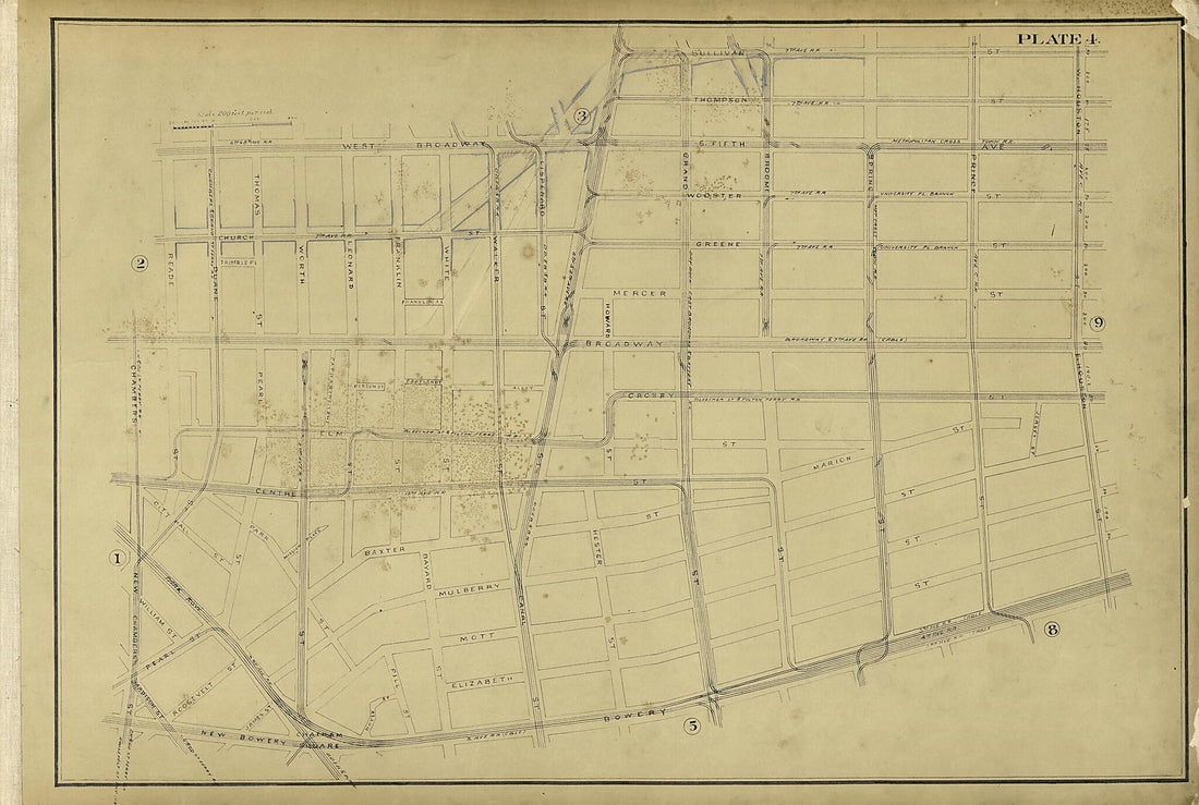 This old map of Plate 4 from Atlas of the City of New York Lying South of 166th St. Showing Surface Railroads from 1896 was created by Metropolitan Street Railway Company. Maintenance of Way Department in 1896