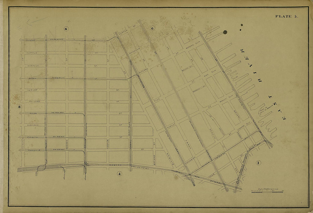 This old map of Plate 5 from Atlas of the City of New York Lying South of 166th St. Showing Surface Railroads from 1896 was created by Metropolitan Street Railway Company. Maintenance of Way Department in 1896