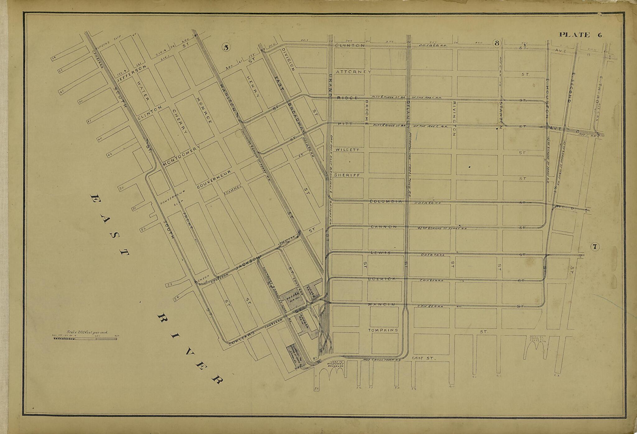 This old map of Plate 6 from Atlas of the City of New York Lying South of 166th St. Showing Surface Railroads from 1896 was created by Metropolitan Street Railway Company. Maintenance of Way Department in 1896