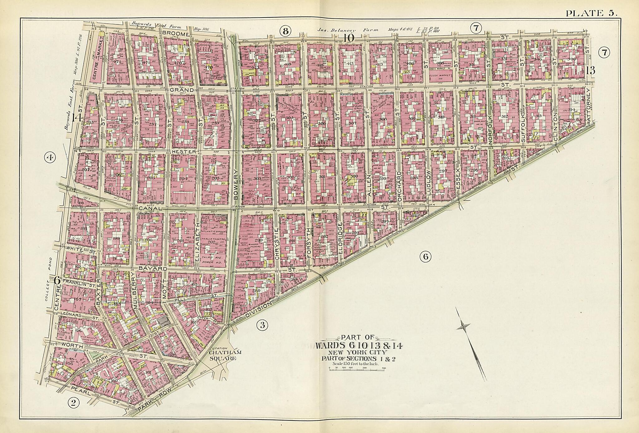 This old map of Part of Wards 6, 10, 13 & 14 from Atlas of the City of New York, Manhattan Island from 1894 was created by G.W. Bromley & Co in 1894