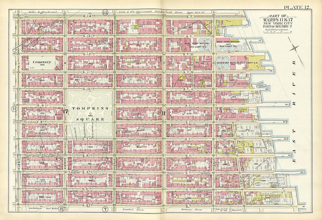 This old map of Part of Wards 11 & 17 from Atlas of the City of New York, Manhattan Island from 1894 was created by G.W. Bromley & Co in 1894