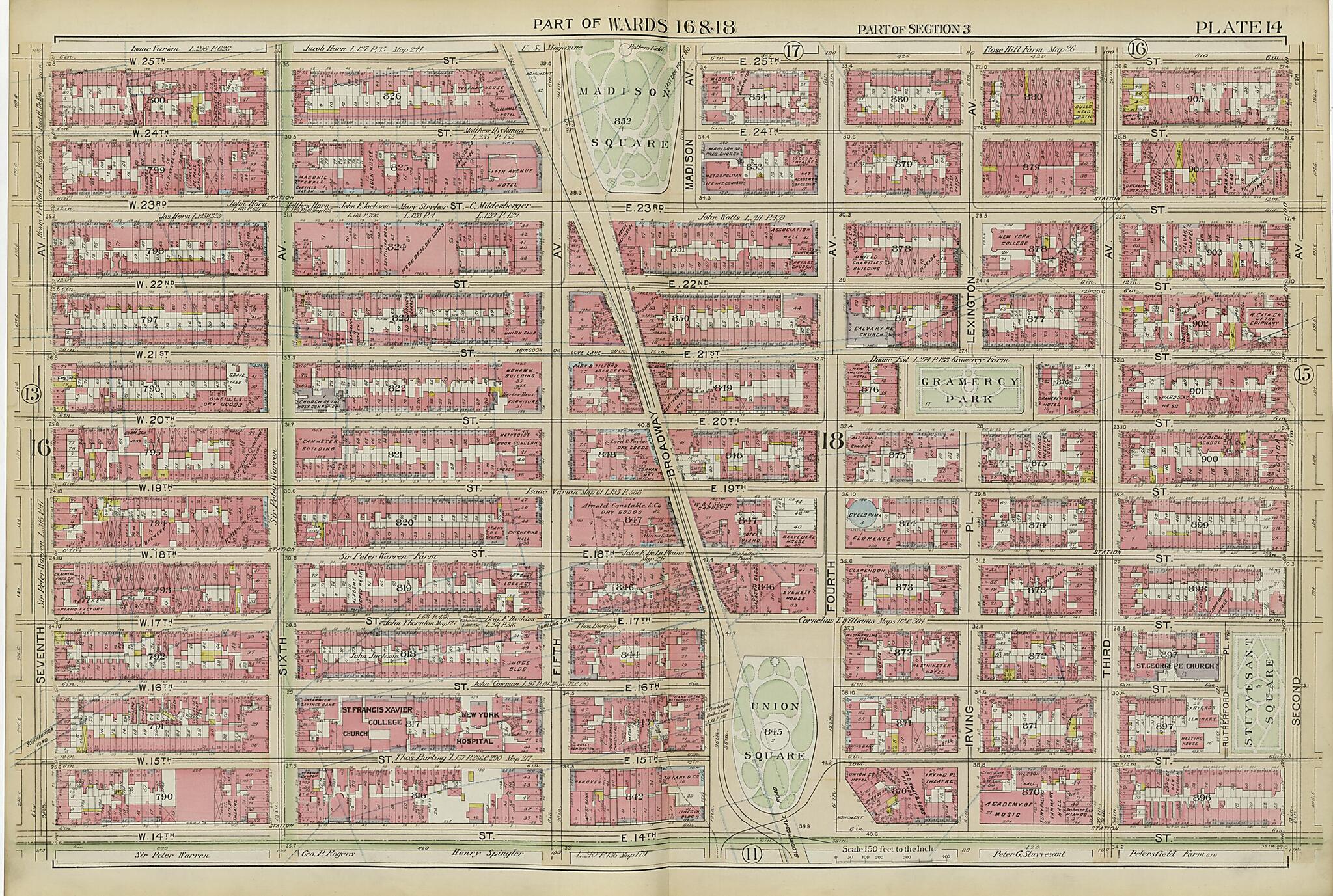 This old map of Part of Wards 16 & 18 from Atlas of the City of New York, Manhattan Island from 1894 was created by G.W. Bromley & Co in 1894