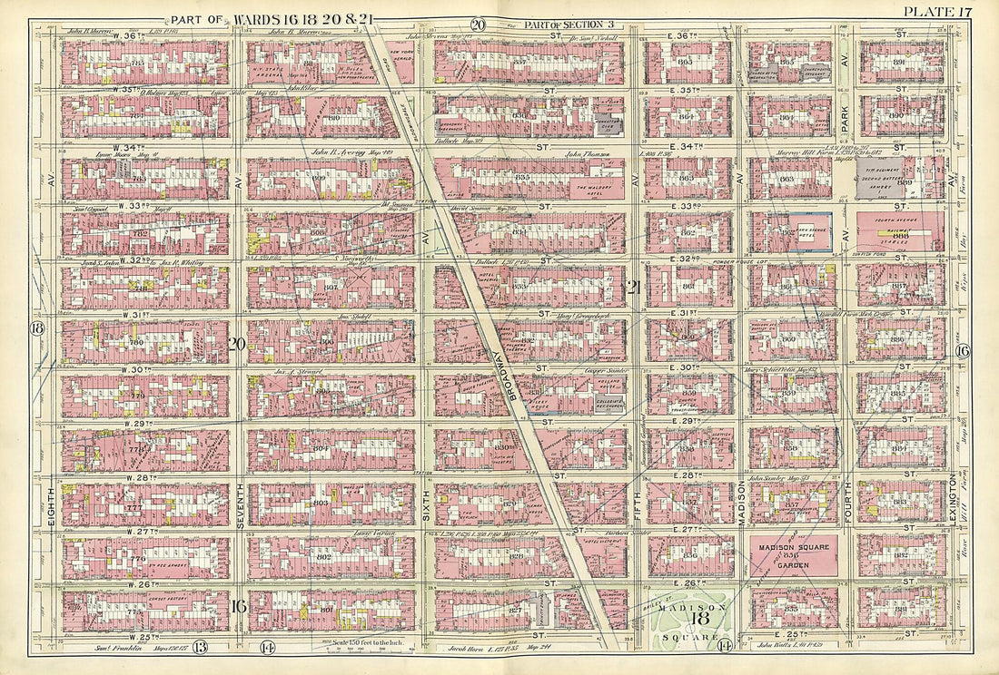 This old map of Part of Wards 16, 18, 20 & 21 from Atlas of the City of New York, Manhattan Island from 1894 was created by G.W. Bromley & Co in 1894