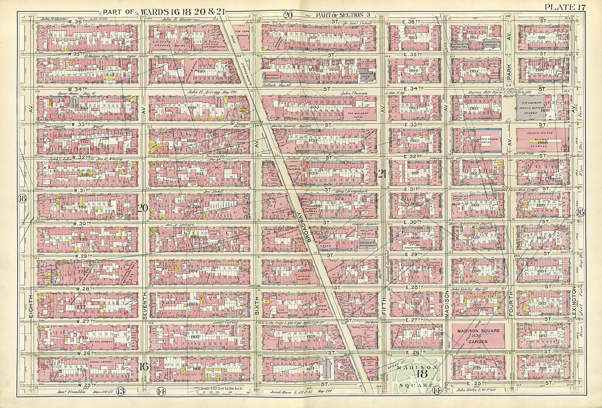 This old map of Part of Wards 16, 18, 20 & 21 from Atlas of the City of New York, Manhattan Island from 1894 was created by G.W. Bromley & Co in 1894