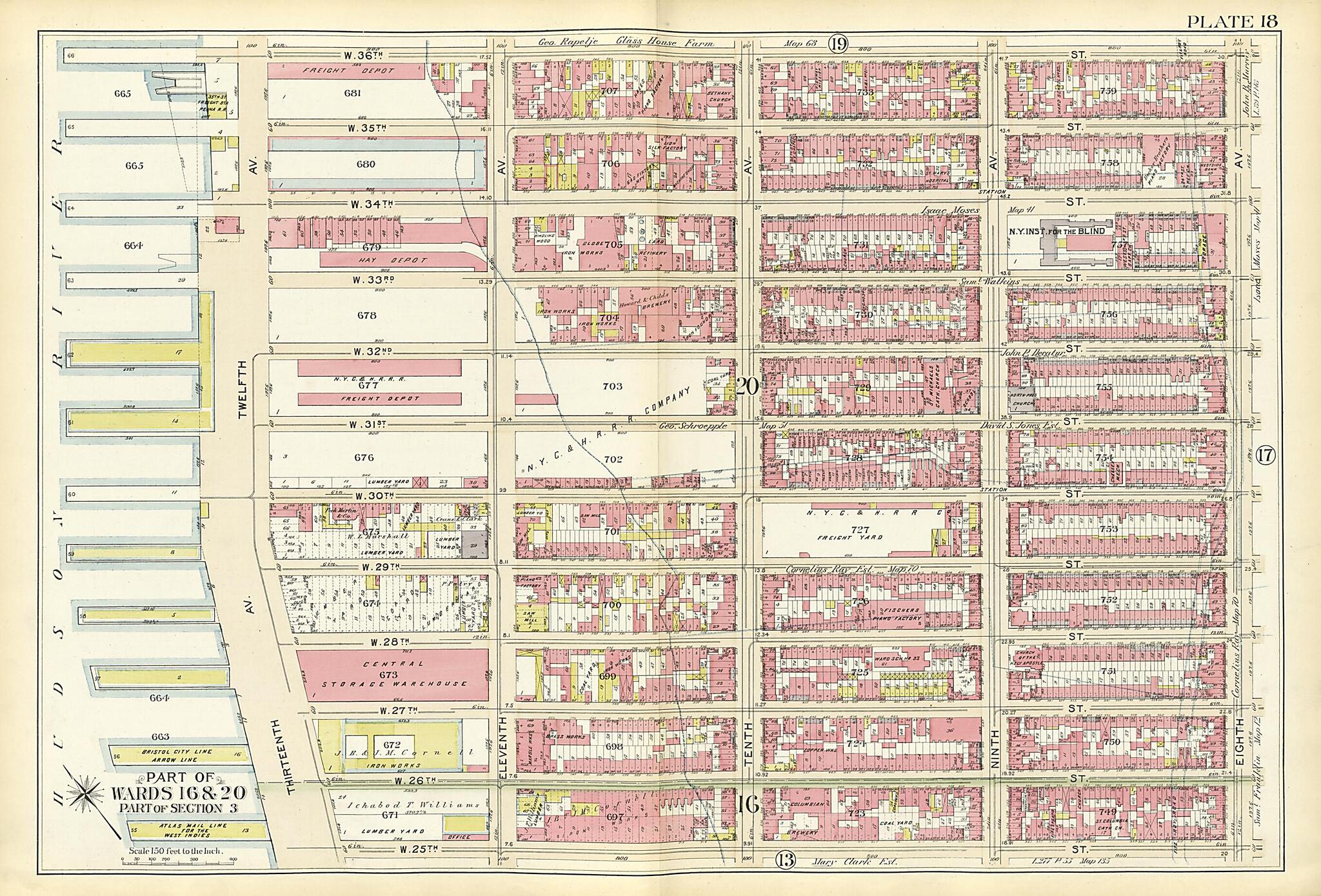 This old map of Part of Wards 16 & 20 from Atlas of the City of New York, Manhattan Island from 1894 was created by G.W. Bromley & Co in 1894