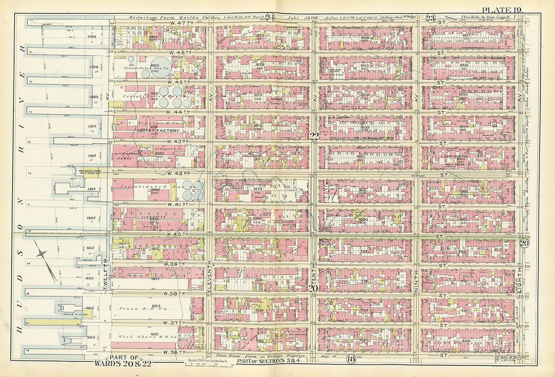 This old map of Part of Wards 20 & 22 from Atlas of the City of New York, Manhattan Island from 1894 was created by G.W. Bromley & Co in 1894