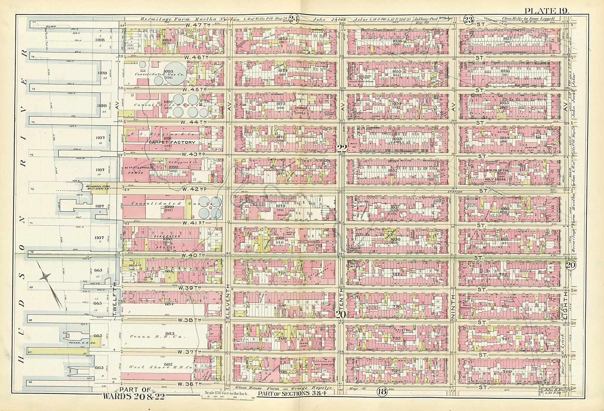 This old map of Part of Wards 20 & 22 from Atlas of the City of New York, Manhattan Island from 1894 was created by G.W. Bromley & Co in 1894