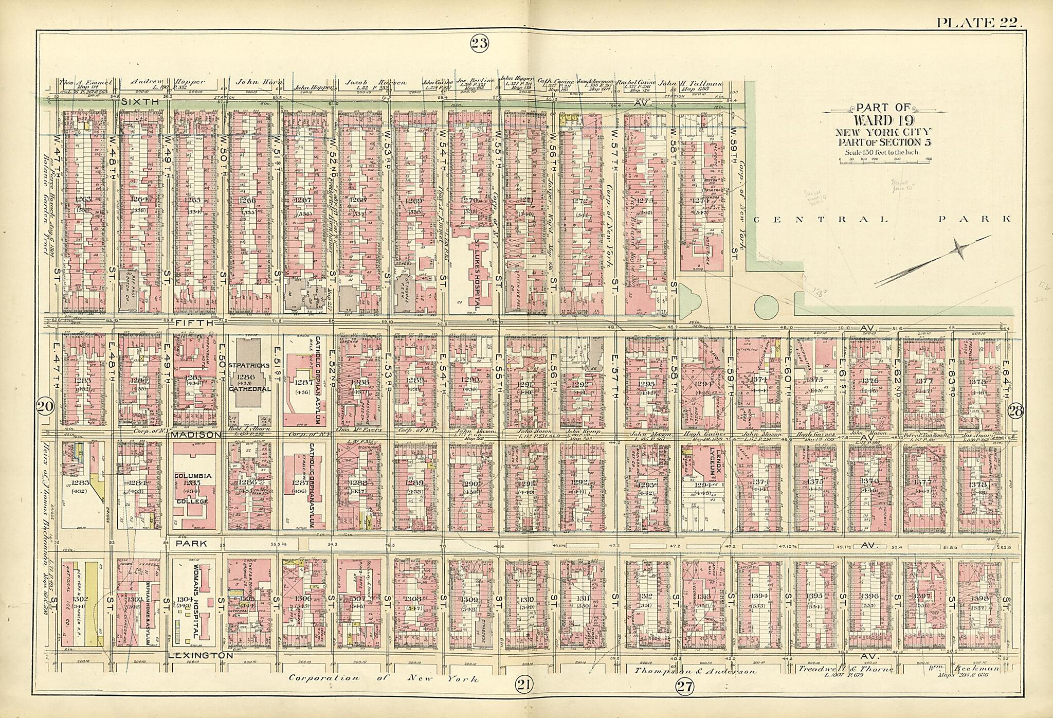 This old map of Part of Ward 19 (part of Section 3) from Atlas of the City of New York, Manhattan Island from 1894 was created by G.W. Bromley & Co in 1894