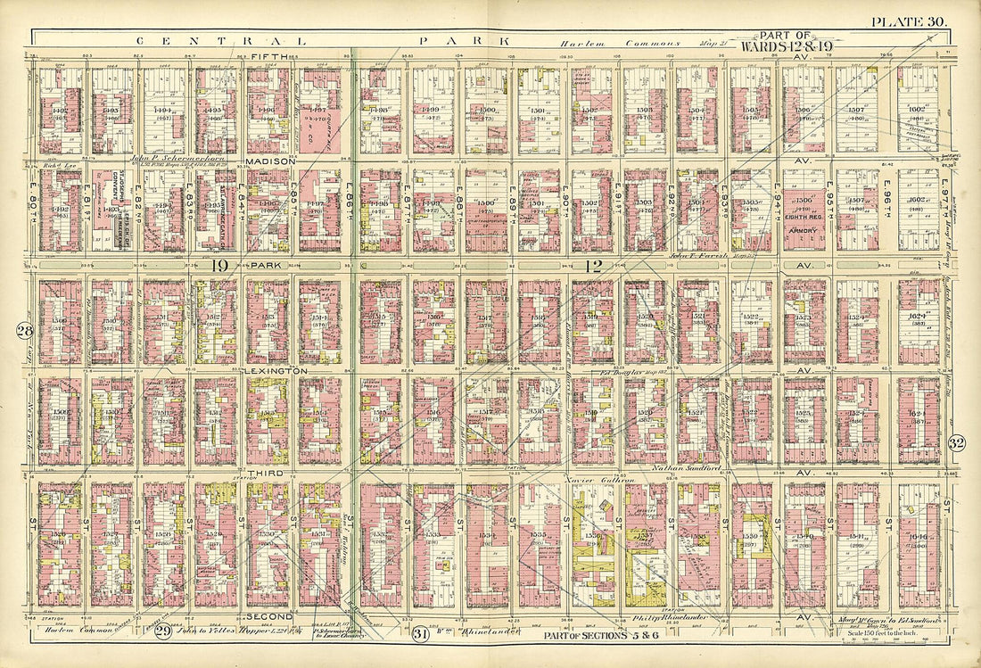 This old map of Part of Wards 12 & 19 from Atlas of the City of New York, Manhattan Island from 1894 was created by G.W. Bromley & Co in 1894