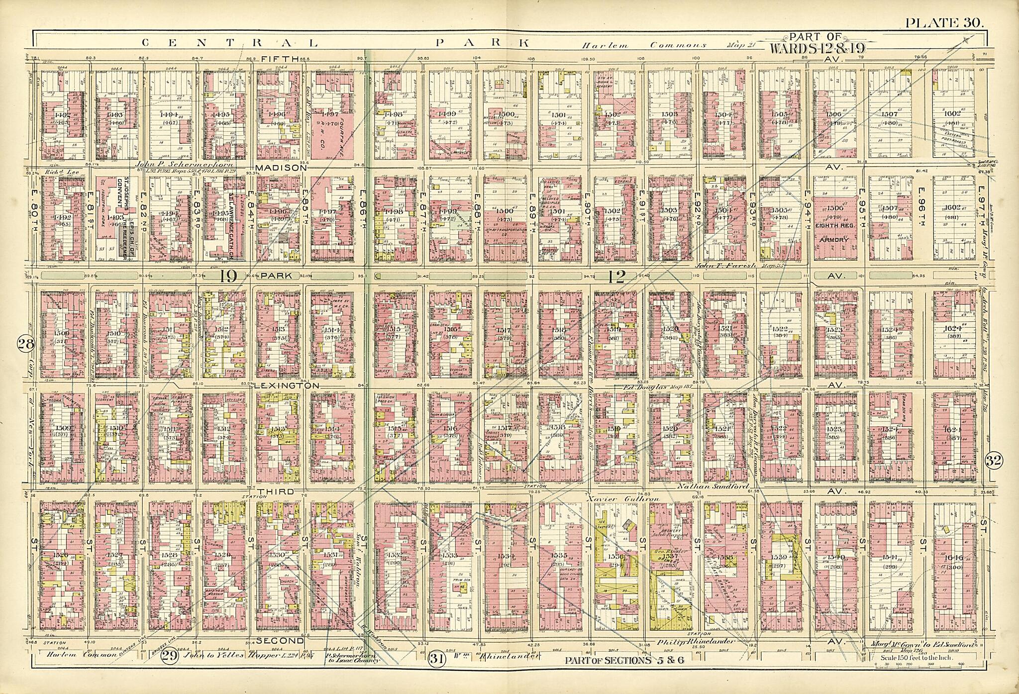 This old map of Part of Wards 12 & 19 from Atlas of the City of New York, Manhattan Island from 1894 was created by G.W. Bromley & Co in 1894