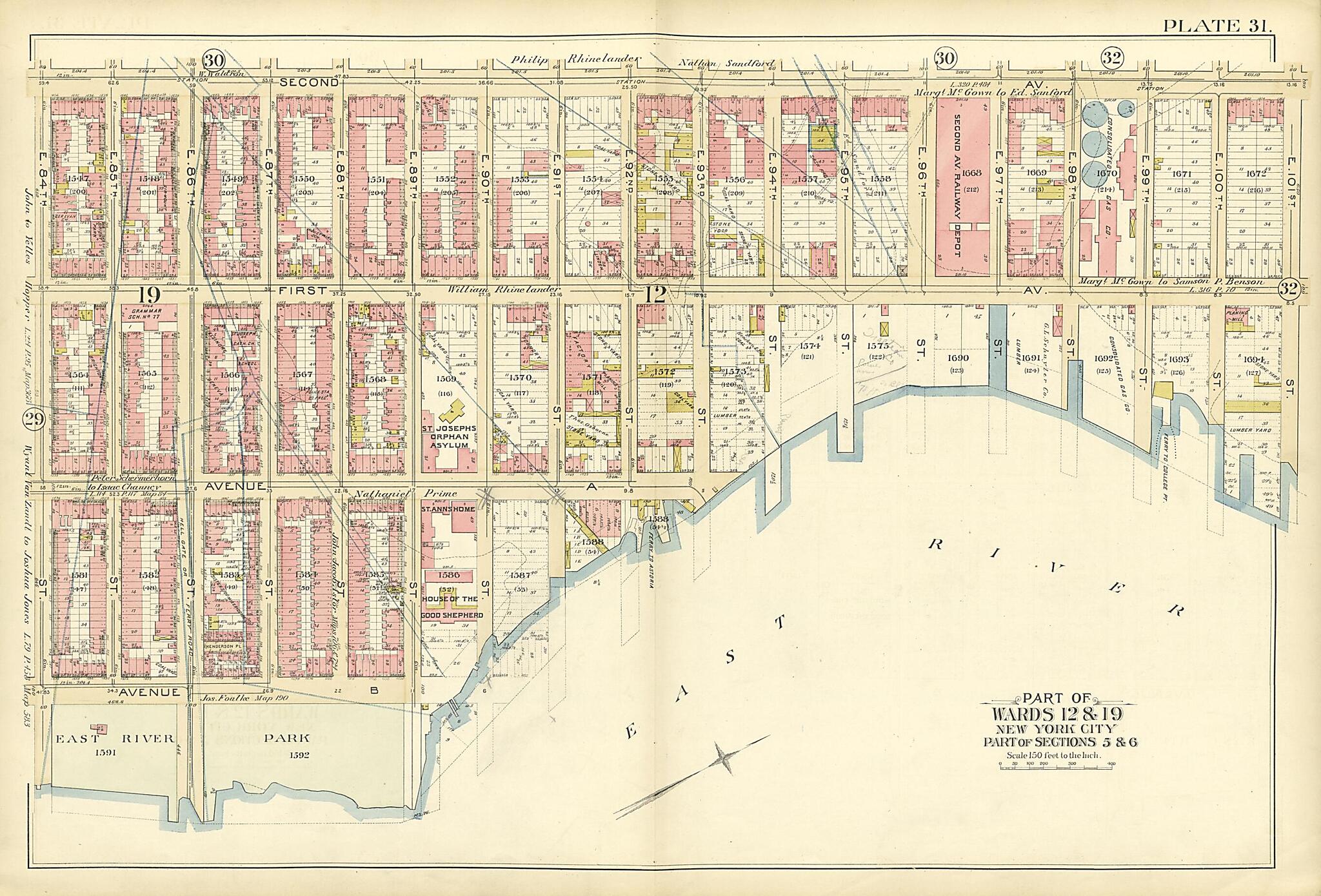 This old map of Part of Wards 12 & 19 Ipart of Sections 5 & 6) from Atlas of the City of New York, Manhattan Island from 1894 was created by G.W. Bromley & Co in 1894